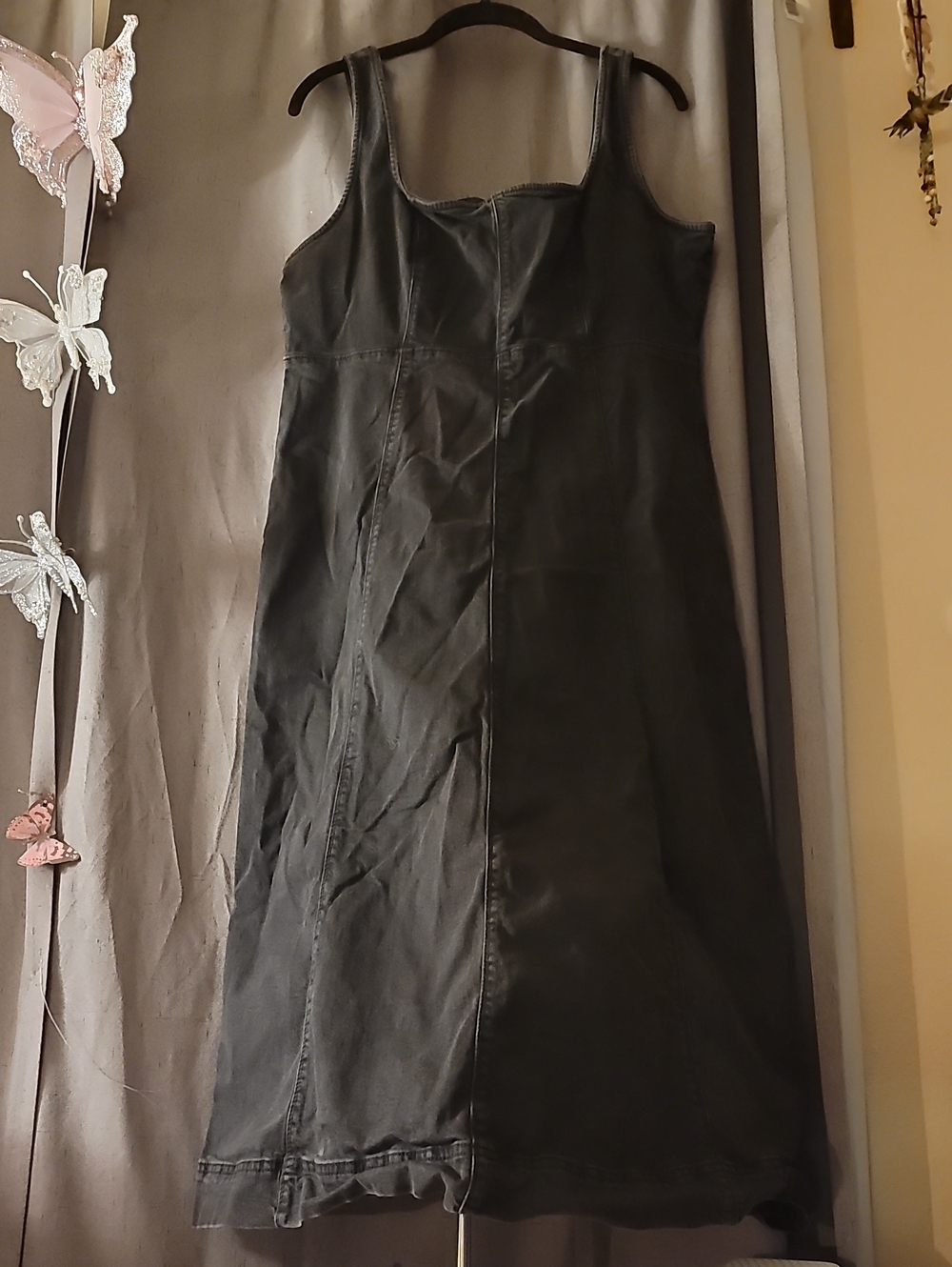 Old Navy Black Fit & Flare Sleeveless Denim Midi Dress